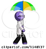 Poster, Art Print Of Purple Doctor Scientist Man Walking With Colored Umbrella