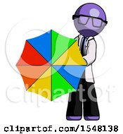 Poster, Art Print Of Purple Doctor Scientist Man Holding Rainbow Umbrella Out To Viewer