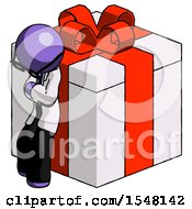 Purple Doctor Scientist Man Leaning On Gift With Red Bow Angle View