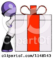 Purple Doctor Scientist Man Gift Concept Leaning Against Large Present