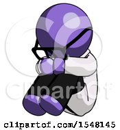Purple Doctor Scientist Man Sitting With Head Down Facing Angle Left
