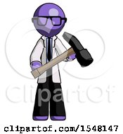 Poster, Art Print Of Purple Doctor Scientist Man Holding Hammer Ready To Work