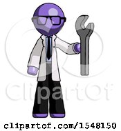 Purple Doctor Scientist Man Holding Wrench Ready To Repair Or Work