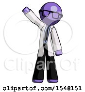 Purple Doctor Scientist Man Waving Emphatically With Right Arm