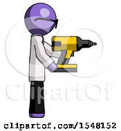 Purple Doctor Scientist Man Using Drill Drilling Something On Right Side
