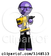 Purple Doctor Scientist Man Holding Large Drill