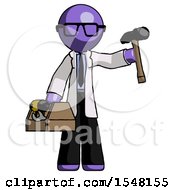 Purple Doctor Scientist Man Holding Tools And Toolchest Ready To Work