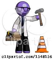 Purple Doctor Scientist Man Under Construction Concept Traffic Cone And Tools