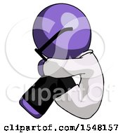 Purple Doctor Scientist Man Sitting With Head Down Facing Sideways Left