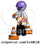 Poster, Art Print Of Purple Doctor Scientist Man Holding A Traffic Cone