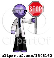 Purple Doctor Scientist Man Holding Stop Sign