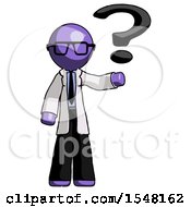 Purple Doctor Scientist Man Holding Question Mark To Right