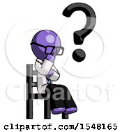 Poster, Art Print Of Purple Doctor Scientist Man Question Mark Concept Sitting On Chair Thinking