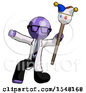 Poster, Art Print Of Purple Doctor Scientist Man Holding Jester Staff Posing Charismatically