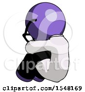 Purple Doctor Scientist Man Sitting With Head Down Back View Facing Left