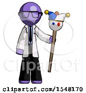 Poster, Art Print Of Purple Doctor Scientist Man Holding Jester Staff