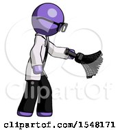 Poster, Art Print Of Purple Doctor Scientist Man Dusting With Feather Duster Downwards