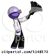 Poster, Art Print Of Purple Doctor Scientist Man Dusting With Feather Duster Upwards