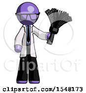 Poster, Art Print Of Purple Doctor Scientist Man Holding Feather Duster Facing Forward