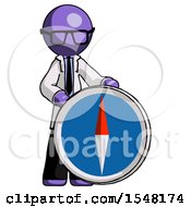 Poster, Art Print Of Purple Doctor Scientist Man Standing Beside Large Compass