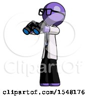 Purple Doctor Scientist Man Holding Binoculars Ready To Look Left