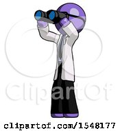 Purple Doctor Scientist Man Looking Through Binoculars To The Left