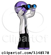 Poster, Art Print Of Purple Doctor Scientist Man Looking Through Binoculars To The Right