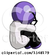 Purple Doctor Scientist Man Sitting With Head Down Back View Facing Right