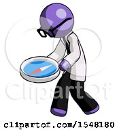 Poster, Art Print Of Purple Doctor Scientist Man Walking With Large Compass