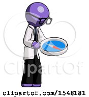 Poster, Art Print Of Purple Doctor Scientist Man Looking At Large Compass Facing Right
