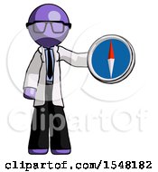 Poster, Art Print Of Purple Doctor Scientist Man Holding A Large Compass