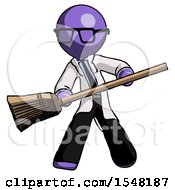 Purple Doctor Scientist Man Broom Fighter Defense Pose