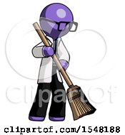 Poster, Art Print Of Purple Doctor Scientist Man Sweeping Area With Broom