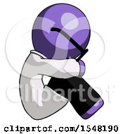 Purple Doctor Scientist Man Sitting With Head Down Facing Sideways Right