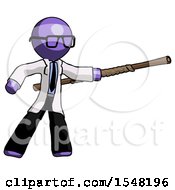 Poster, Art Print Of Purple Doctor Scientist Man Bo Staff Pointing Right Kung Fu Pose
