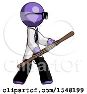 Poster, Art Print Of Purple Doctor Scientist Man Holding Bo Staff In Sideways Defense Pose