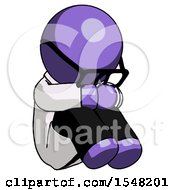 Purple Doctor Scientist Man Sitting With Head Down Facing Angle Right