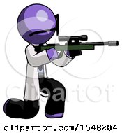 Poster, Art Print Of Purple Doctor Scientist Man Kneeling Shooting Sniper Rifle