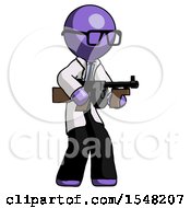 Poster, Art Print Of Purple Doctor Scientist Man Tommy Gun Gangster Shooting Pose