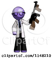 Poster, Art Print Of Purple Doctor Scientist Man Holding Tommygun