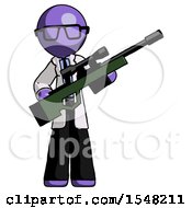 Poster, Art Print Of Purple Doctor Scientist Man Holding Sniper Rifle Gun