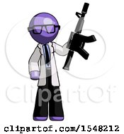 Purple Doctor Scientist Man Holding Automatic Gun