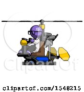 Purple Doctor Scientist Man Flying In Gyrocopter Front Side Angle View