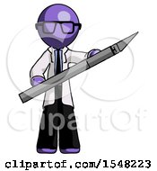 Poster, Art Print Of Purple Doctor Scientist Man Holding Large Scalpel