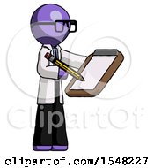Purple Doctor Scientist Man Using Clipboard And Pencil