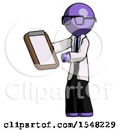Purple Doctor Scientist Man Reviewing Stuff On Clipboard