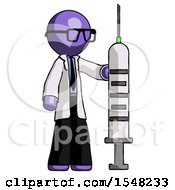 Purple Doctor Scientist Man Holding Large Syringe