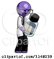 Purple Doctor Scientist Man Holding Glass Medicine Bottle