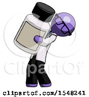Purple Doctor Scientist Man Holding Large White Medicine Bottle