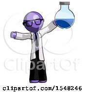 Purple Doctor Scientist Man Holding Large Round Flask Or Beaker
